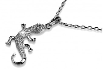 Magnifique pendentif en forme de lézard en or blanc italien 14 carats cpc009w cpc009w