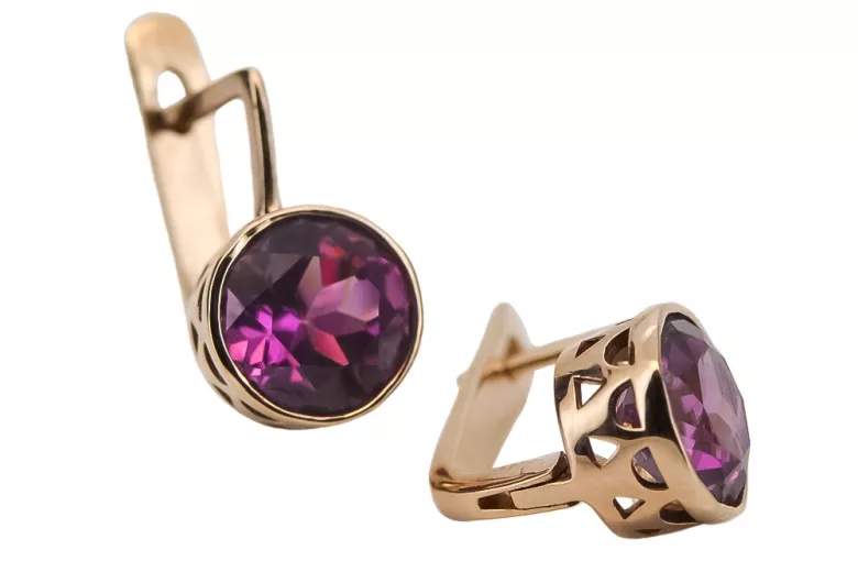 "Classic Amethyst Earrings in 14K Original Vintage Rose Gold" vec107 vec107