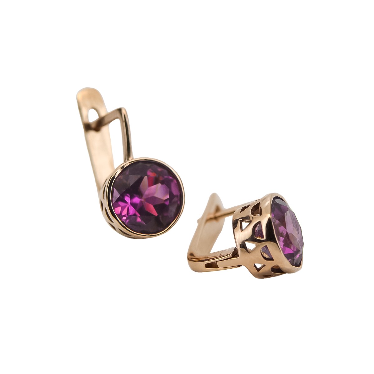 "Classic Amethyst Earrings in 14K Original Vintage Rose Gold" vec107 vec107