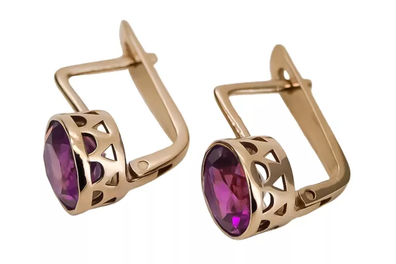 "Classic Amethyst Earrings in 14K Original Vintage Rose Gold" vec107 vec107