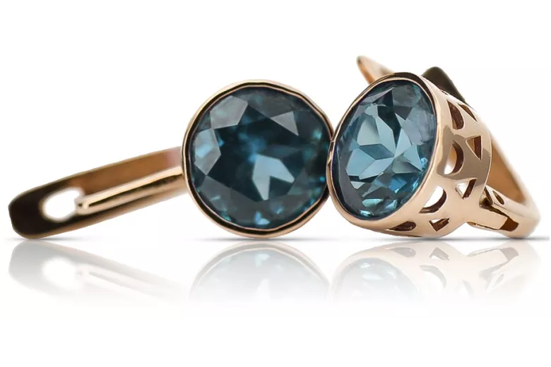 "Classic Aquamarine Studs in 14K Rose Gold - Vintage Original" vec107 vec107