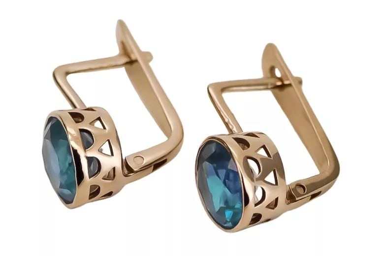 "Classic Aquamarine Studs in 14K Rose Gold - Vintage Original" vec107 vec107