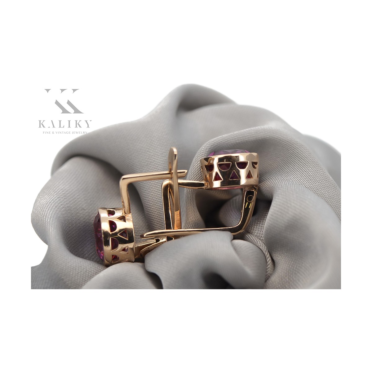 "Classic Ruby Accents in 14K Rose Gold Vintage Earrings" vec107 vec107