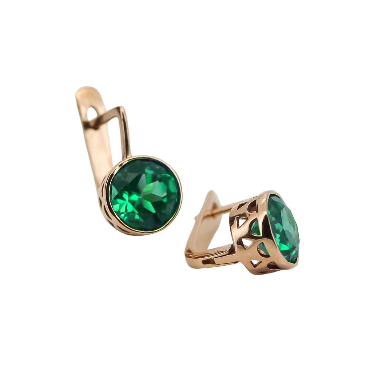 "Emerald Studded 14K Rose Gold Earrings with Vintage Charm" vec107 vec107