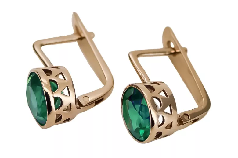 "Emerald Studded 14K Rose Gold Earrings with Vintage Charm" vec107 vec107