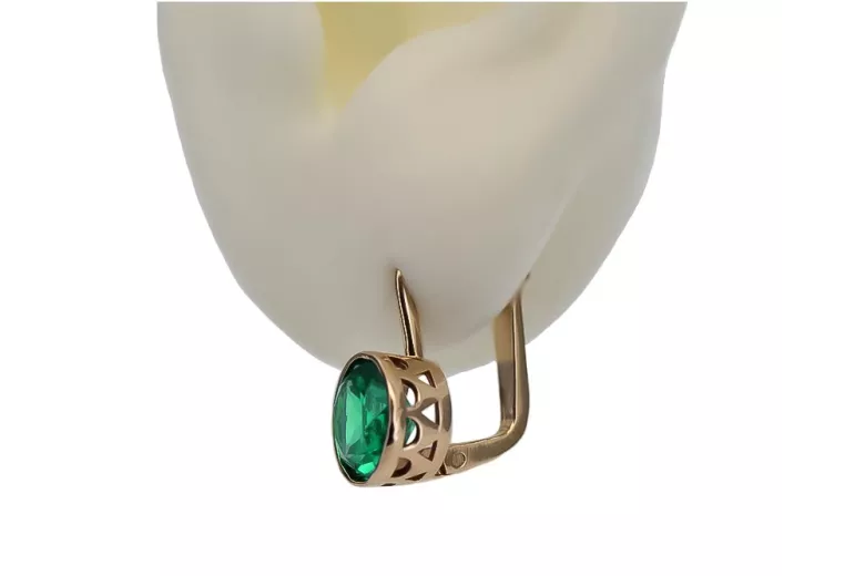 "Emerald Studded 14K Rose Gold Earrings with Vintage Charm" vec107 vec107