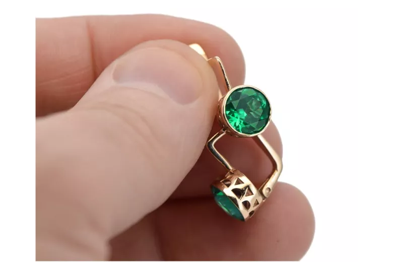 "Emerald Studded 14K Rose Gold Earrings with Vintage Charm" vec107 vec107