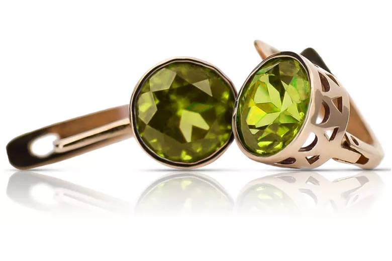 Cercei originali vintage din aur roz de 14k, Peridot galbe vec107