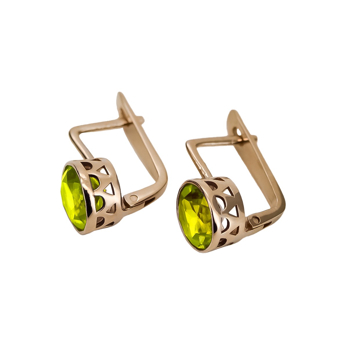 Cercei originali vintage din aur roz de 14k, Peridot galbe vec107