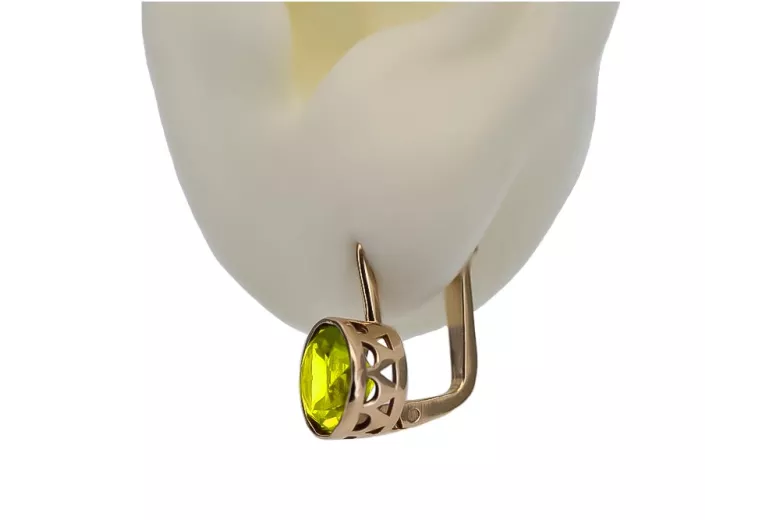 Cercei originali vintage din aur roz de 14k, Peridot galbe vec107