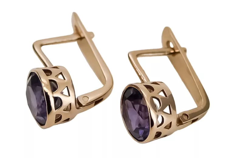 "Boucles d'oreilles vintage en or rose 14k 585 avec Alexandrite" vec107 vec107