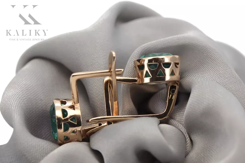 Sterling silver rose gold plated Emerald earrings vec107rp