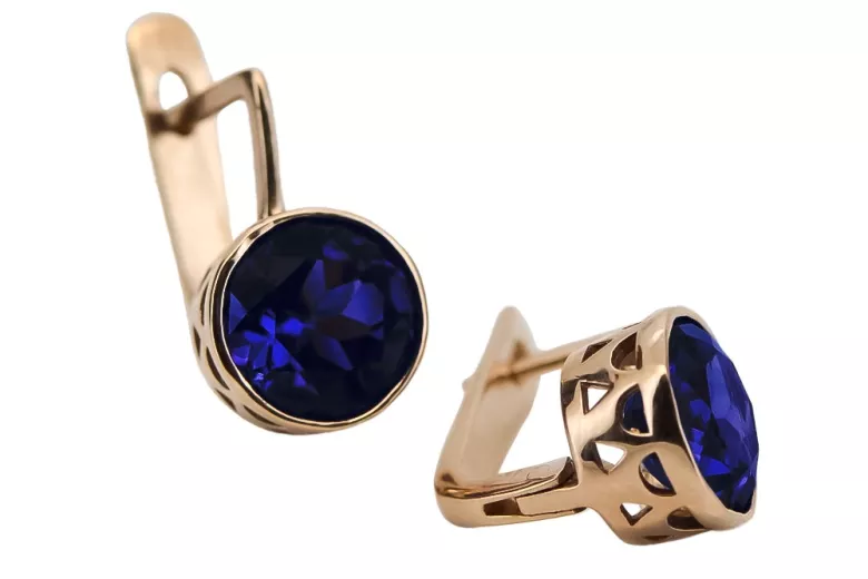 Sterling silver rose gold plated, Sapphire Earrings vec107rp