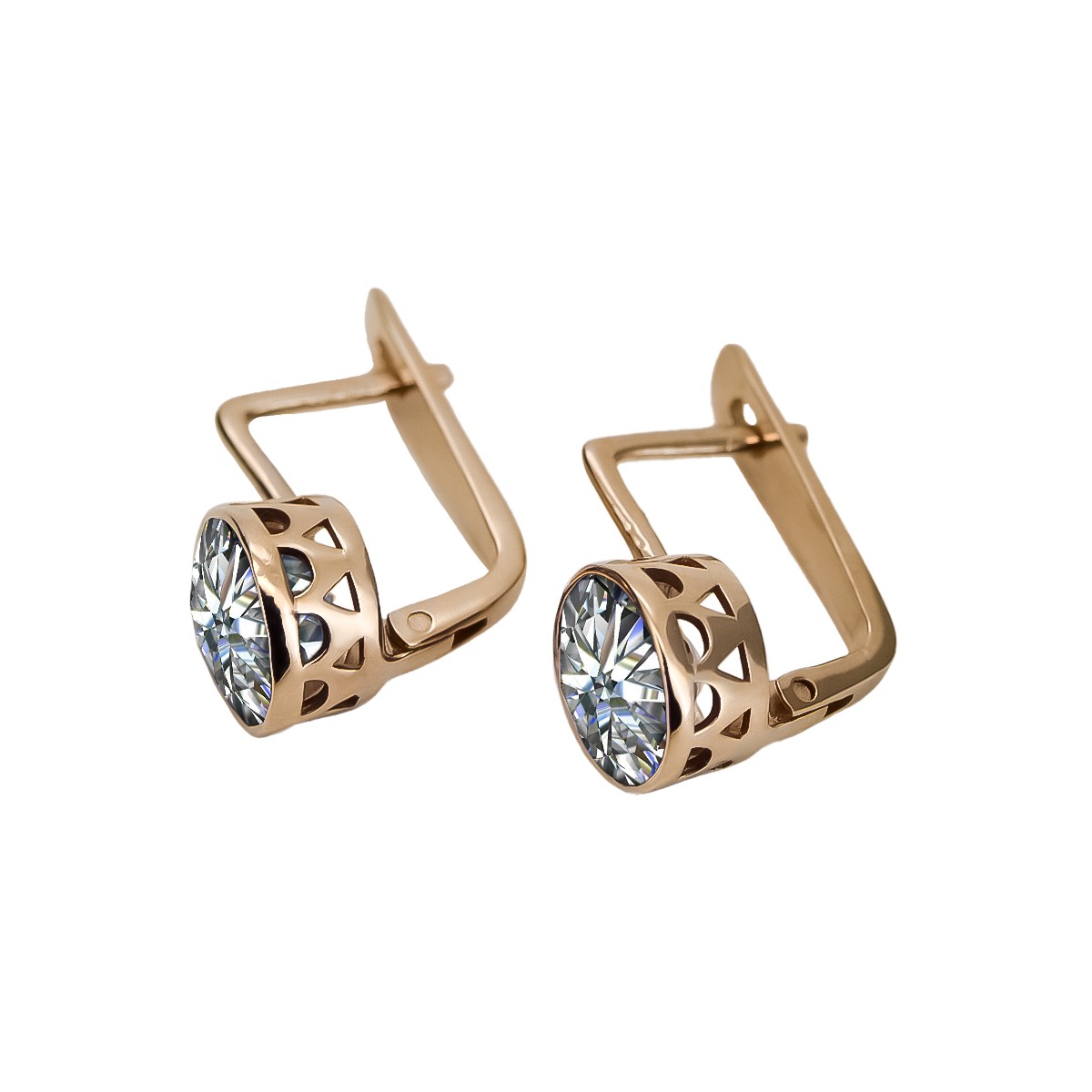 Boucles d'oreilles en argent sterling plaqué or rose, Zircons. vec107rp