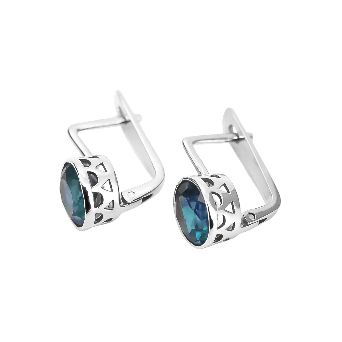 Boucles d'oreilles en argent sterling 925, Aigue-marine vintage vec107s