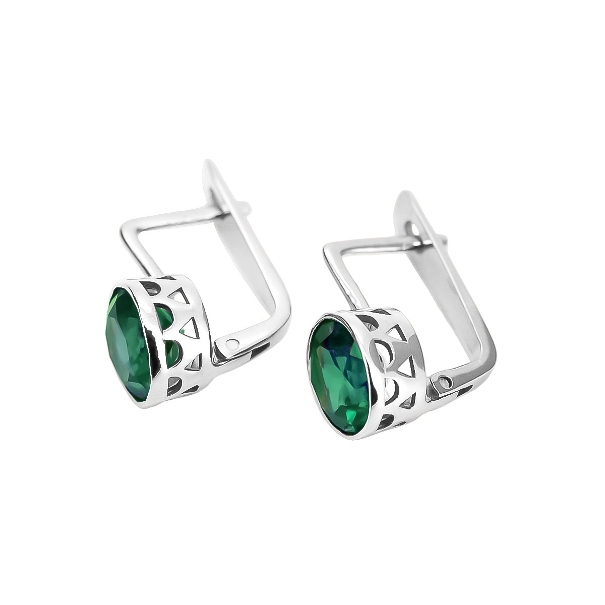 Boucles d'oreilles en argent sterling 925, Émeraude vintage vec107s