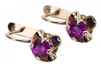 Amethyst Accentuated Original Vintage 14K Rose Gold Earrings - Russian Soviet Style vec018 vec018