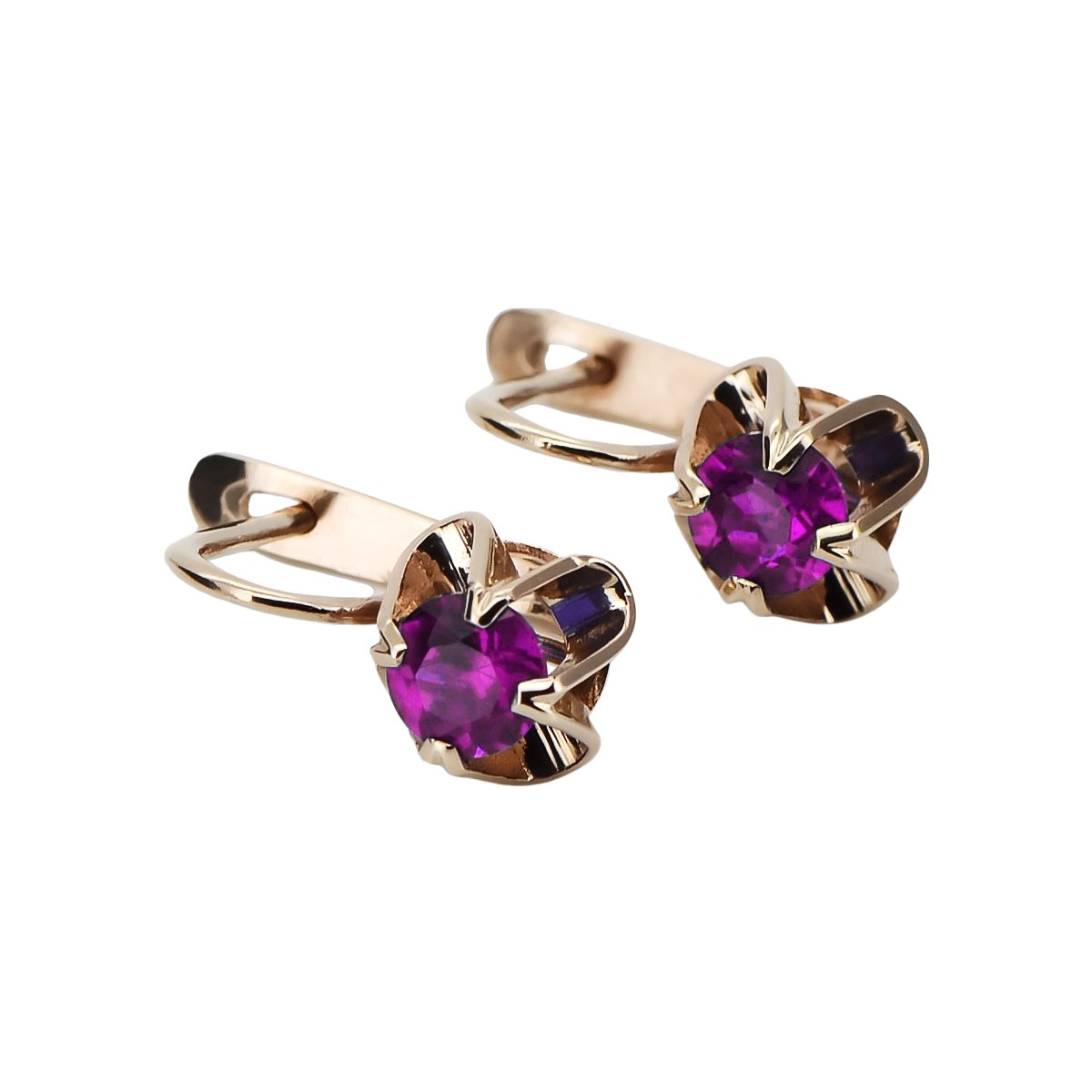 Amethyst Accentuated Original Vintage 14K Rose Gold Earrings - Russian Soviet Style vec018 vec018