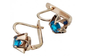 Original Aquamarine 14K Rose Gold Earrings from Soviet Era - Vintage  vec018 vec018
