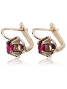 Boucles d'oreilles Rubis en Or rose 14 carats 585, vintage d'origine russe soviétique vec018 style vec018