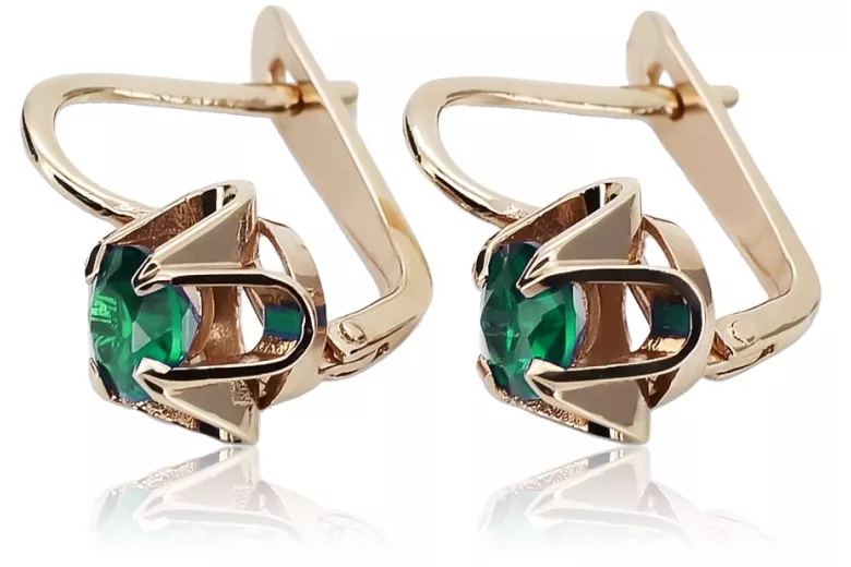 "Authentic Emerald 14K Rose Gold Vintage Earrings, Russian Soviet vec018" style vec018