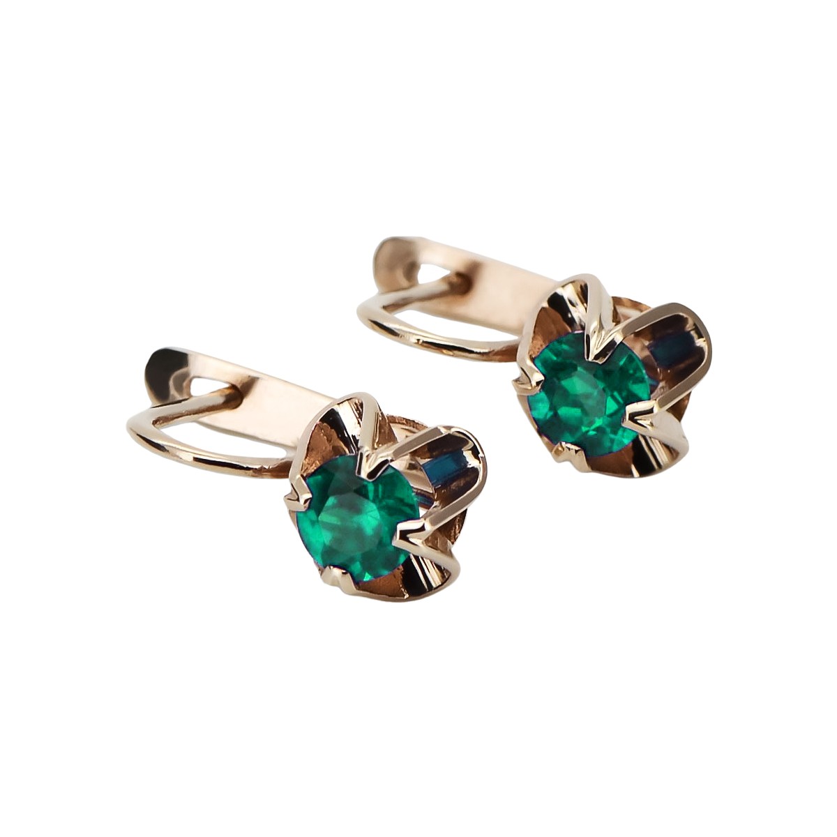 "Authentic Emerald 14K Rose Gold Vintage Earrings, Russian Soviet vec018" style vec018