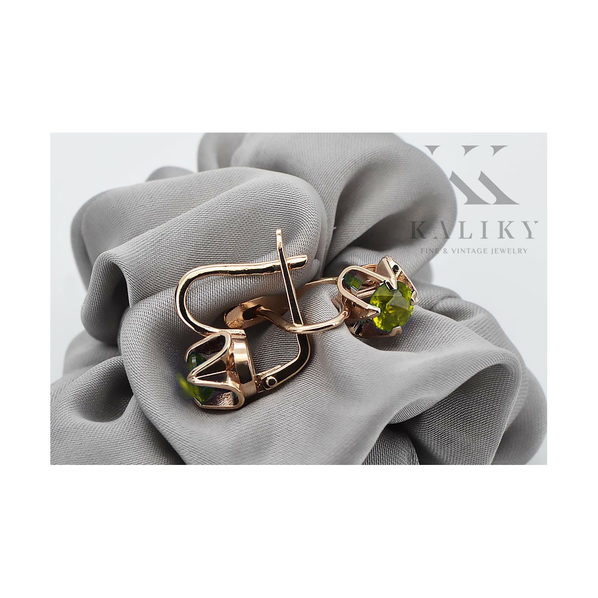 Vintage 14K Rose Gold Peridot Earrings vec018