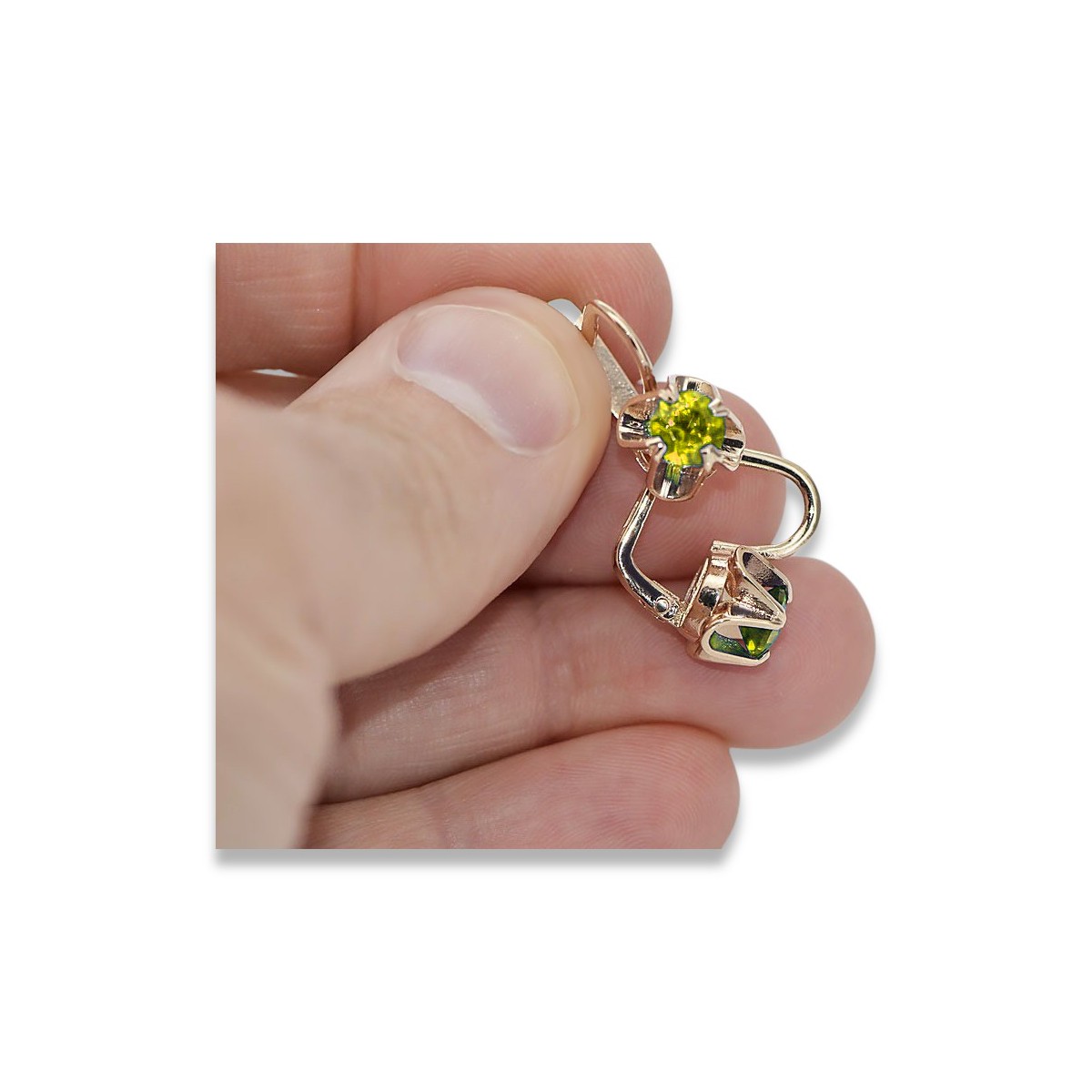 Aretes de Oro Rosa Antiguo de 14k, Peridoto Amarillo vec018