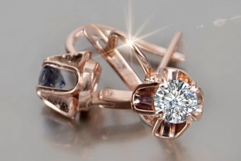 "Boucles d'Oreilles Zircon Vintage en Or Rose 14 carats 585 vec018 Style Russe Soviétique" style vec018