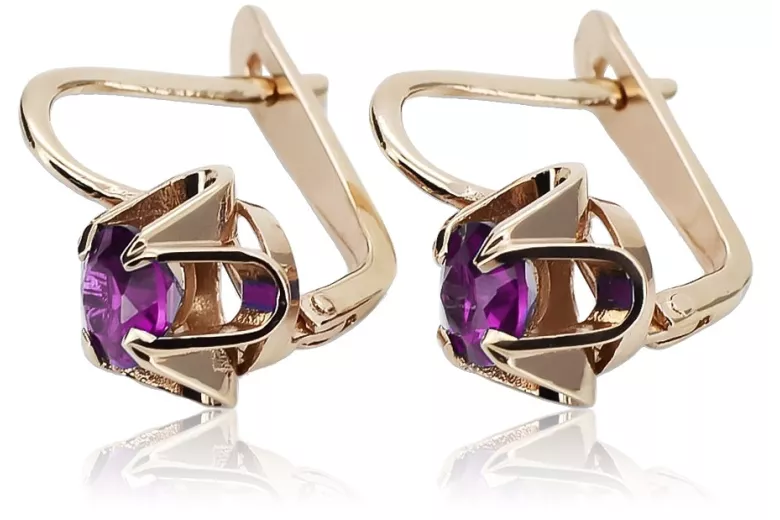 Sterling silver rose gold plated Amethyst earrings.vec018rp Vintage design. vec018rp