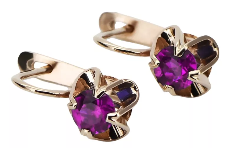 Sterling silver rose gold plated Amethyst earrings.vec018rp Vintage design. vec018rp