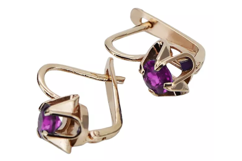 Sterling silver rose gold plated Amethyst earrings.vec018rp Vintage design. vec018rp