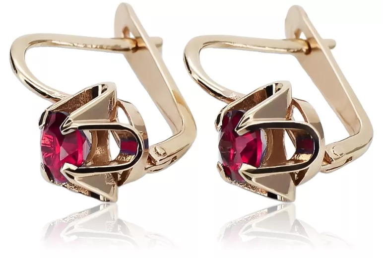 Sterling Silver Rose Gold Plated Ruby Earrings - Vintage Style vec018rp