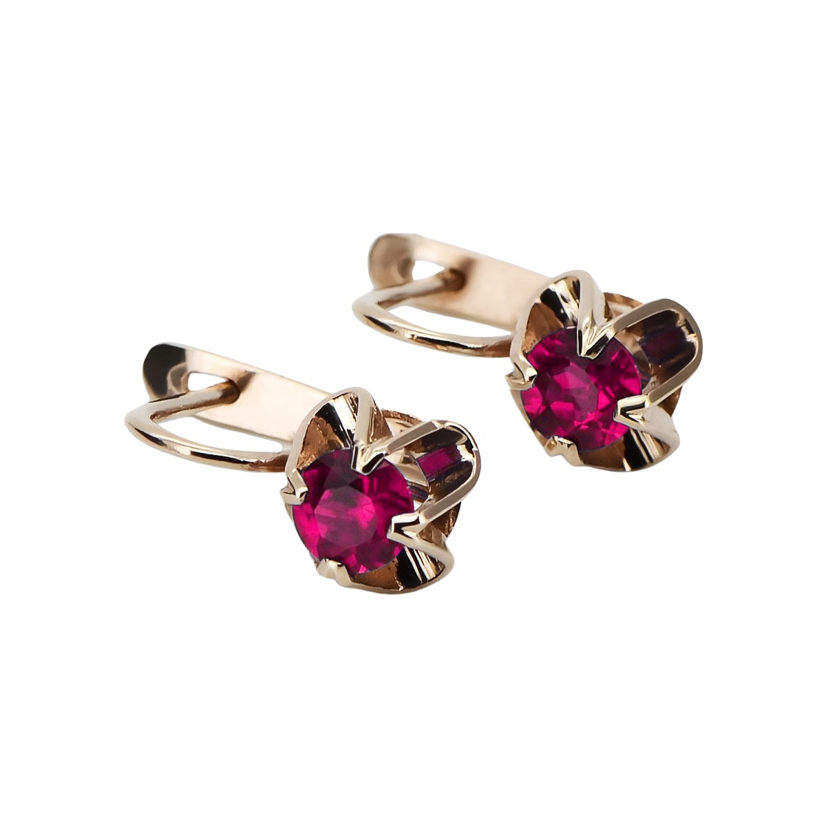 Sterling Silver Rose Gold Plated Ruby Earrings - Vintage Style vec018rp