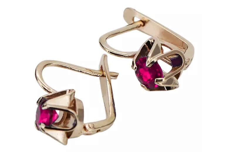 Sterling Silver Rose Gold Plated Ruby Earrings - Vintage Style vec018rp