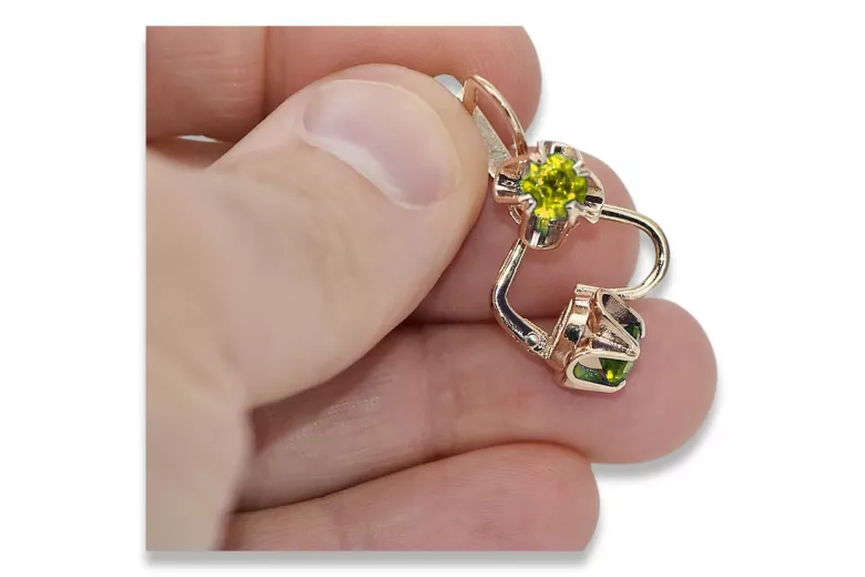 Pendientes de Plata Chapada en Oro Rosa con Peridoto Amarillo vec018rp