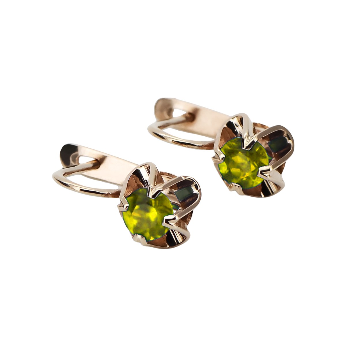 Pendientes de Plata Chapada en Oro Rosa con Peridoto Amarillo vec018rp