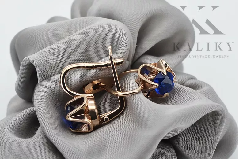 Vintage Sterling Silver Rose Gold Plated Sapphire Earrings vec018rp