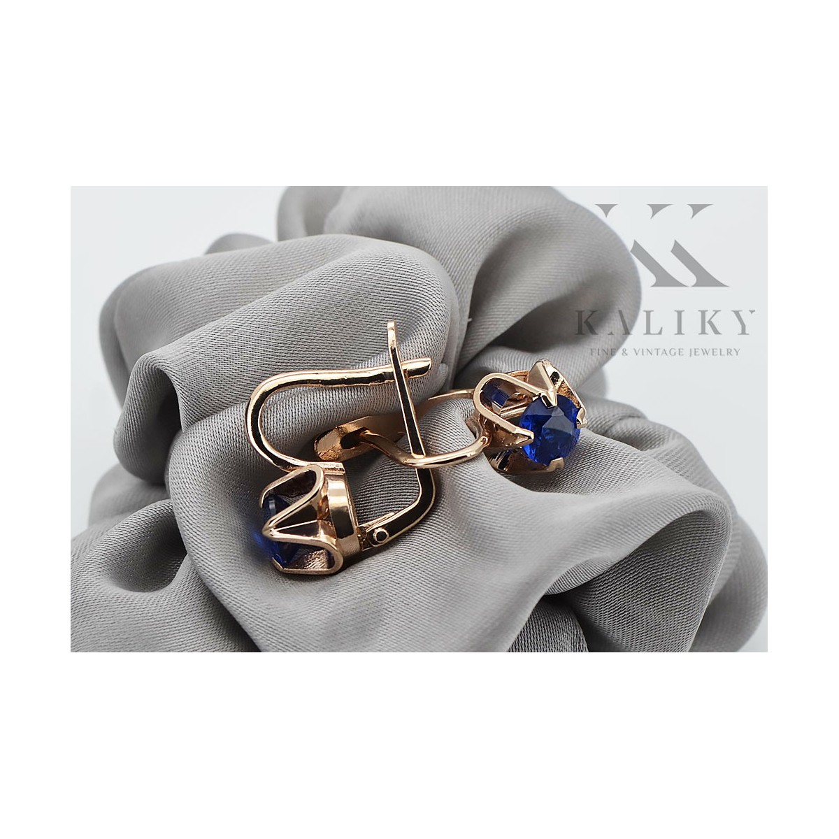 Vintage Sterling Silver Rose Gold Plated Sapphire Earrings vec018rp