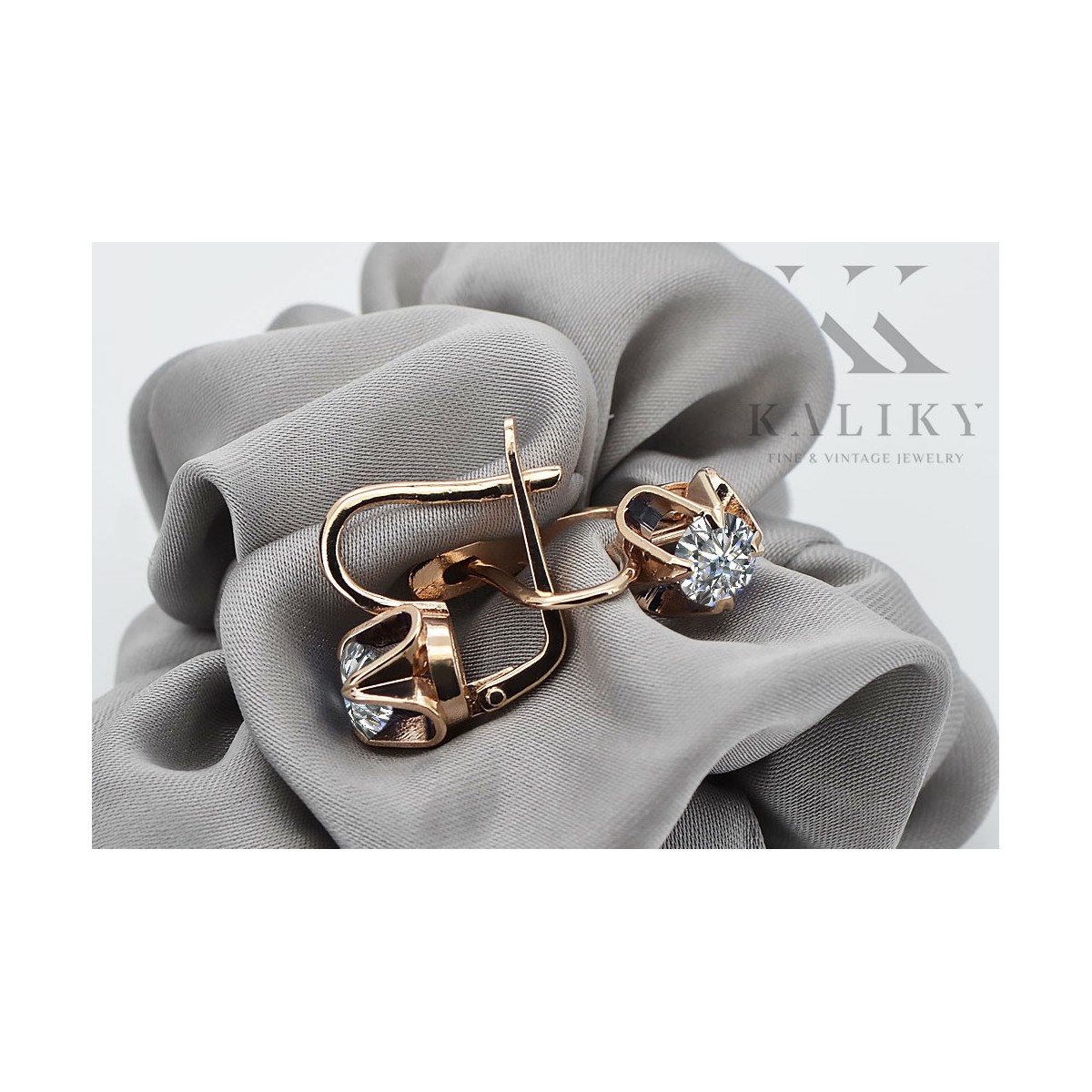 Sterling Silver Rose Gold Plated Zircon Earrings Vintage Style vec018rp