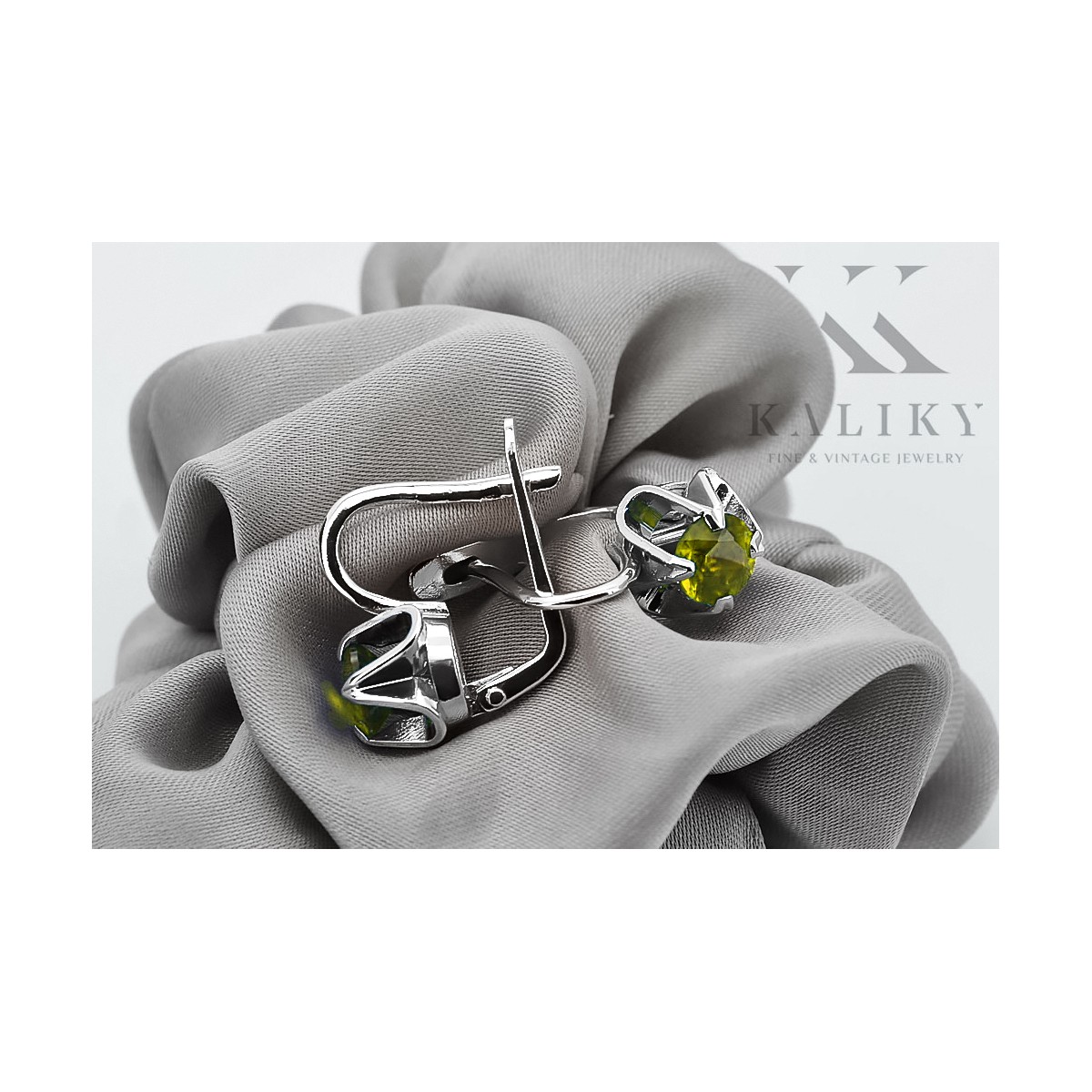 Antike 925 Sterling Silber, Gelber Peridot Ohrringe. vec018s