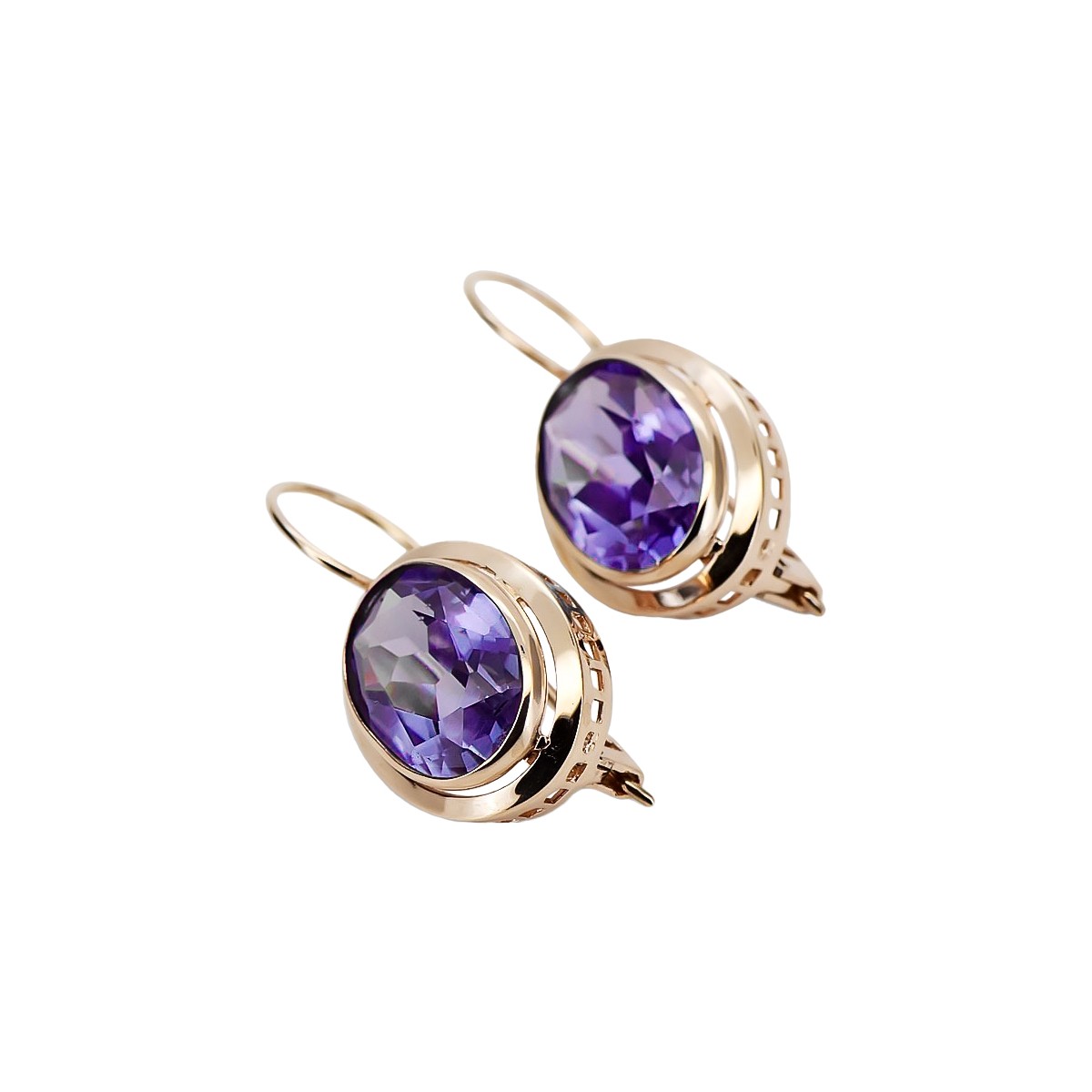 Boucles d'oreilles vintage en or rose 14 carats 585 avec Alexandrite vec114 vec114