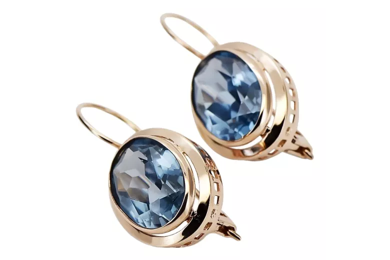 "Classic Aquamarine Drop Earrings in 14K Vintage Rose Gold" vec114 vec114