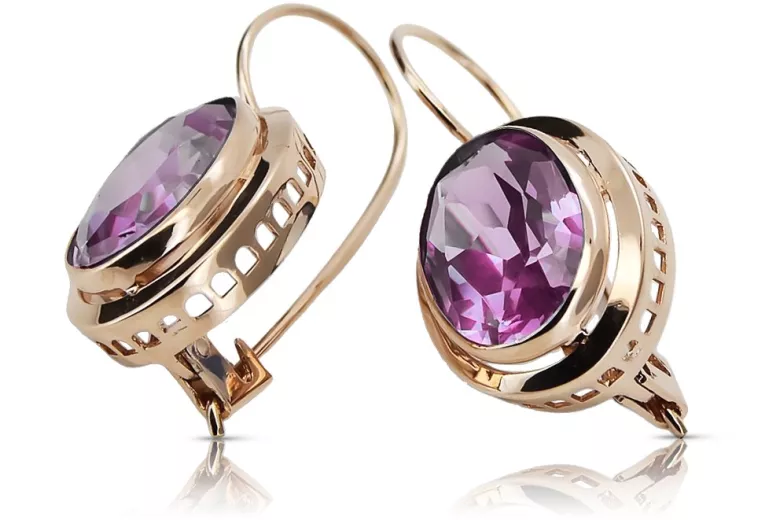 Elegante Amethyst Ohrringe im Originalen Vintage-Roségold 14k vec114 vec114