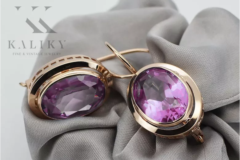 Elegante Amethyst Ohrringe im Originalen Vintage-Roségold 14k vec114 vec114