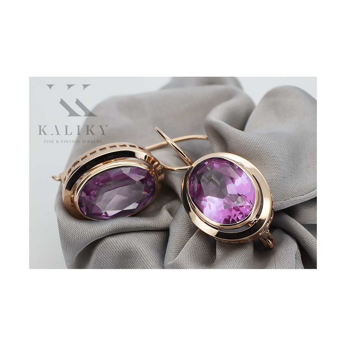 Elegante Amethyst Ohrringe im Originalen Vintage-Roségold 14k vec114 vec114