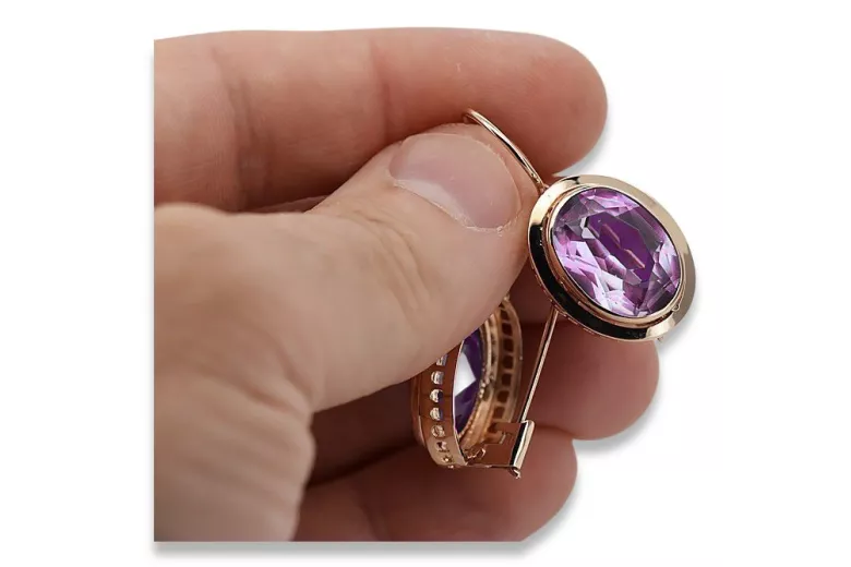 Elegante Amethyst Ohrringe im Originalen Vintage-Roségold 14k vec114 vec114