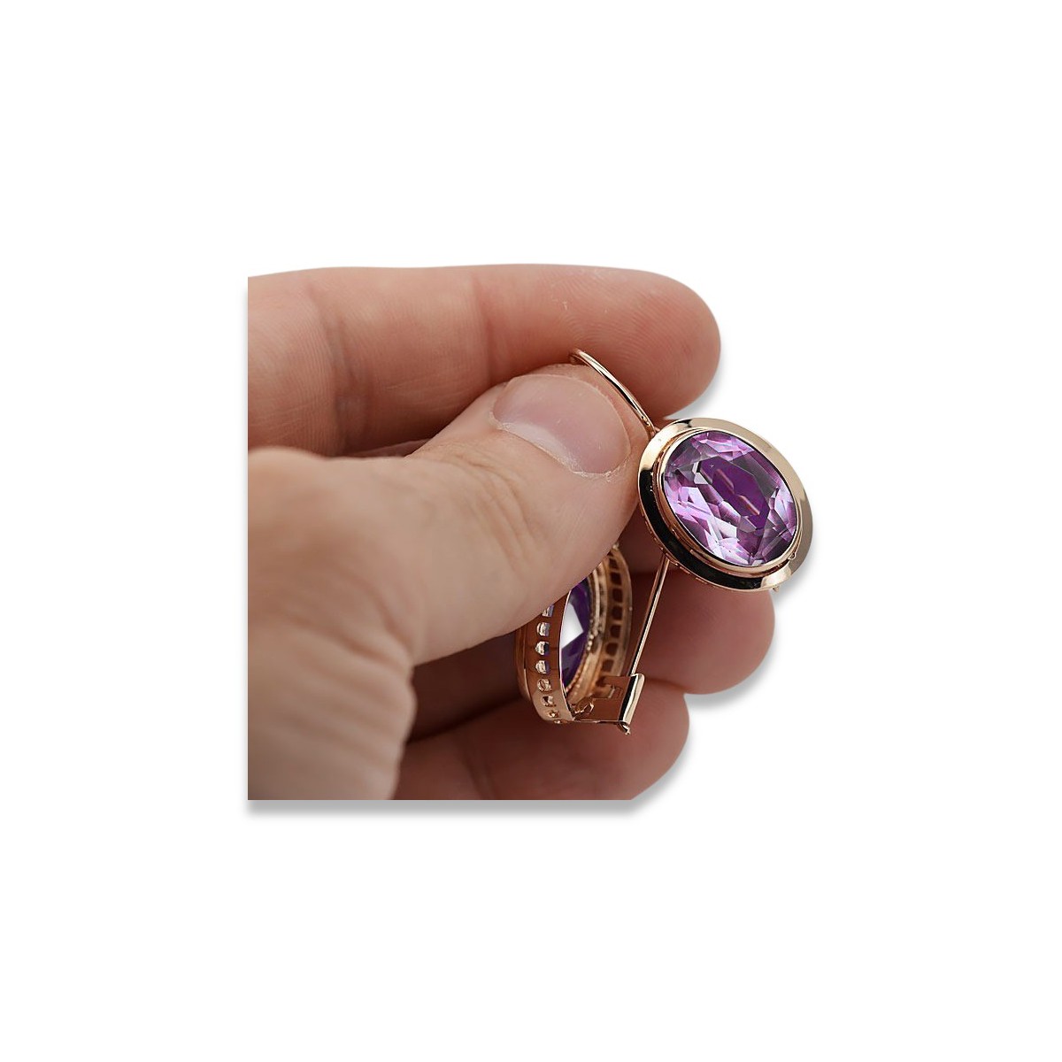 Elegante Amethyst Ohrringe im Originalen Vintage-Roségold 14k vec114 vec114