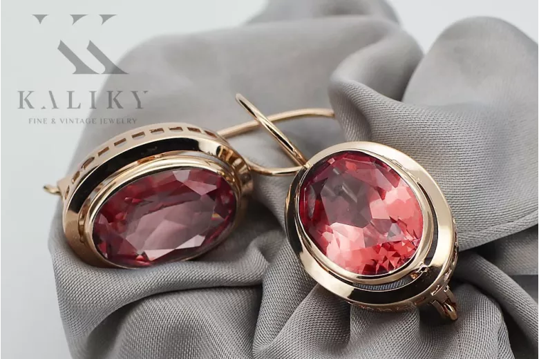 "Vintage Ruby Accent 14K Rose Gold Earrings" vec114 vec114