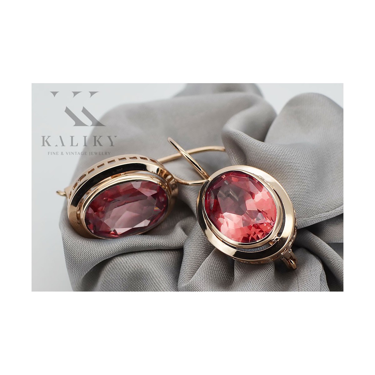 "Vintage Ruby Accent 14K Rose Gold Earrings" vec114 vec114